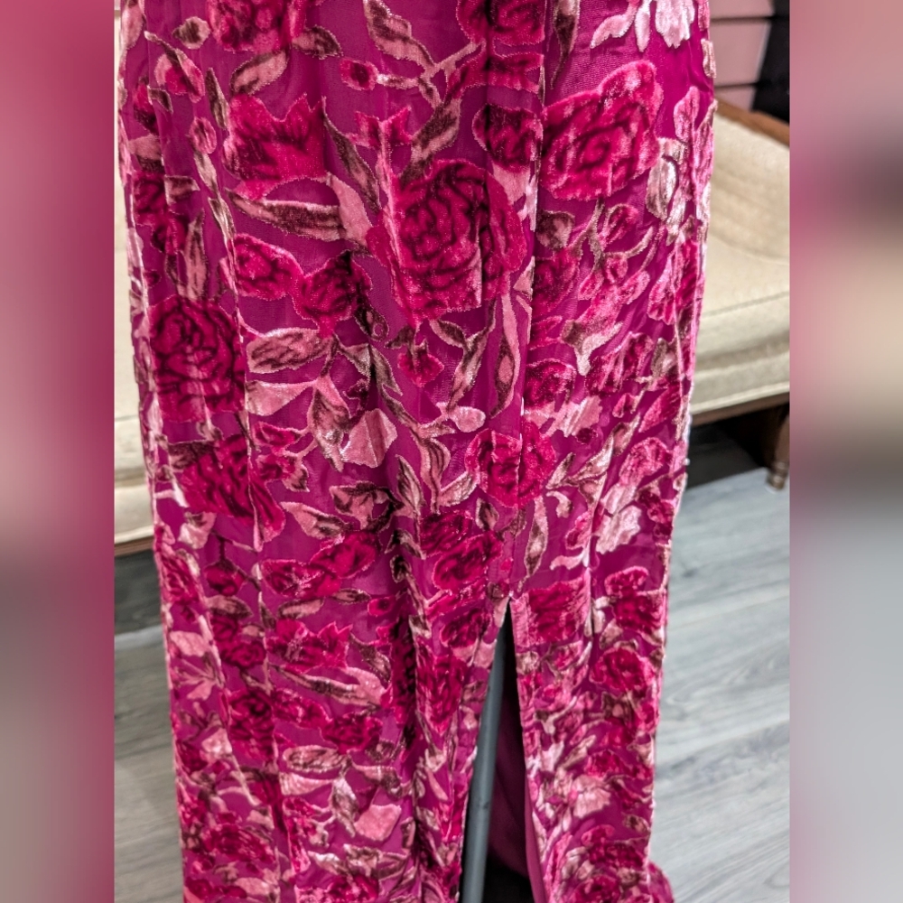 Pink Floral Velvet Gown - Picture 3 of 4